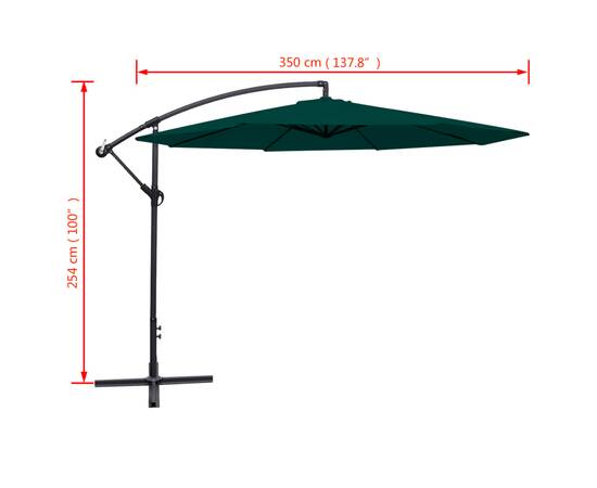 Umbrelă de soare suspendată 3,5 m, verde, 8 image
