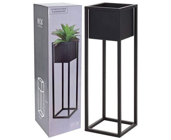 Home&styling ghiveci de flori cu suport, negru, 70 cm, metal, 2 image