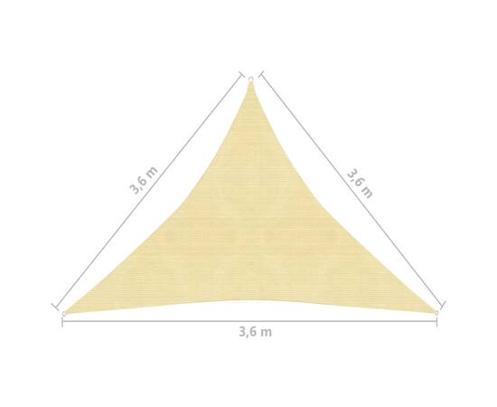 Pânză parasolar din hdpe, triunghiulară 3,6 x 3,6 x 3,6 m, bej, 6 image