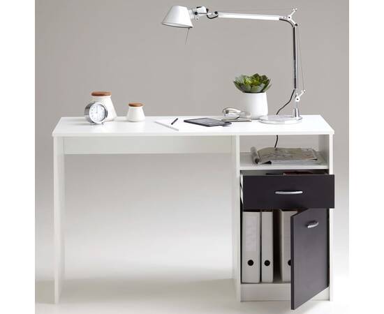 Fmd birou cu 1 sertar, alb și negru, 123 x 50 x 76,5 cm, 4 image