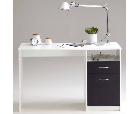 Fmd birou cu 1 sertar, alb și negru, 123 x 50 x 76,5 cm, 3 image