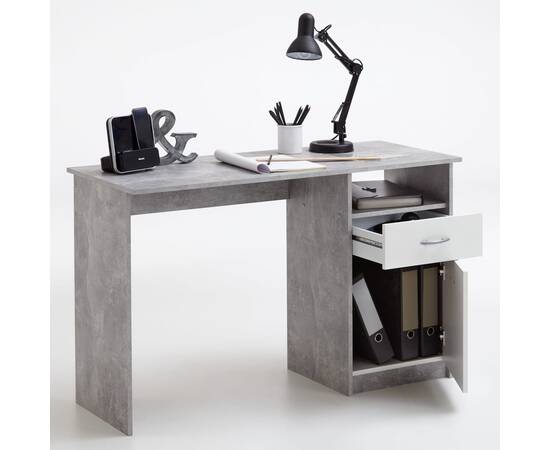 Fmd birou cu 1 sertar, gri beton și alb, 123 x 50 x 76,5 cm, 4 image