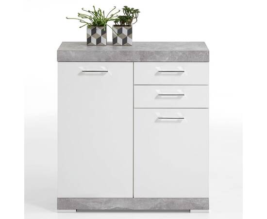 Fmd dulap cu 2 uși și 2 sertare, 80x34,9x89,9 cm, gri beton și alb, 2 image