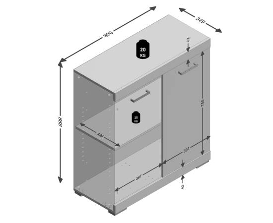 Fmd dulap cu 2 uși, alb și gri beton, 80 x 34,9 x 89,9 cm, 5 image