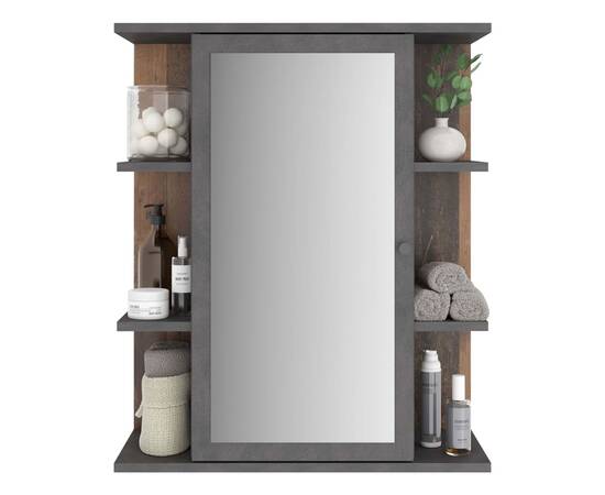 Fmd dulap de baie cu oglindă, stil vechi matera de culoare închisă, 2 image