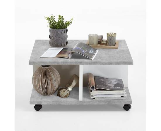 Fmd măsuță de cafea mobilă, gri beton & alb extralucios, 70x70x35,5 cm, 4 image