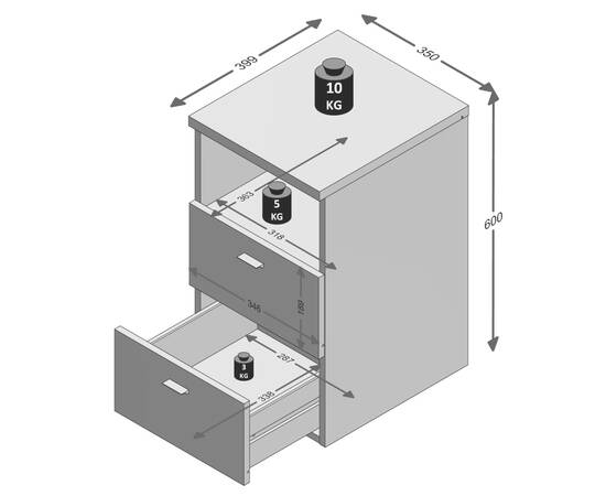 Fmd noptieră cu 2 sertare și raft deschis, negru, 3 image
