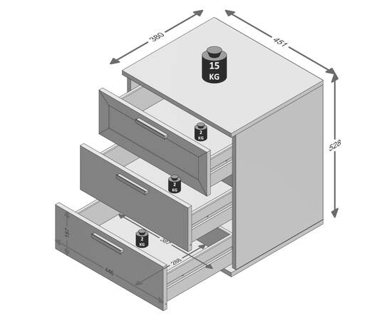 Fmd noptieră cu 3 sertare, alb, 3 image