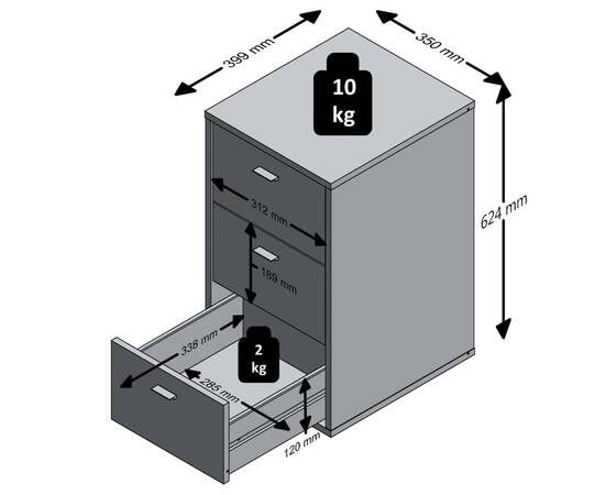 Fmd noptieră cu 3 sertare, negru, 3 image