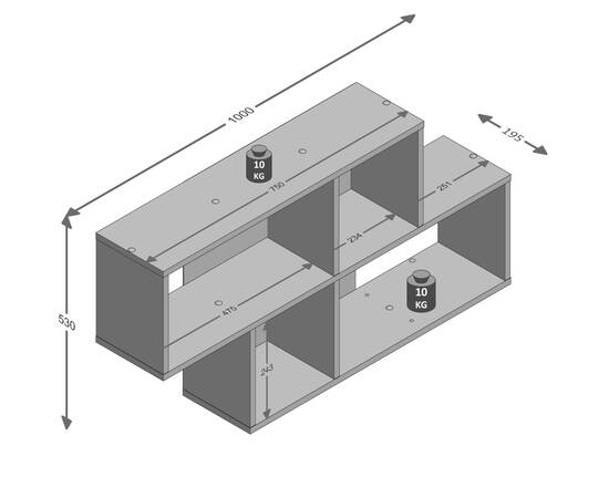 Fmd raft de perete cu 4 compartimente, gri beton și alb, 3 image