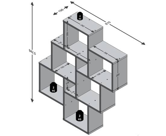 Fmd raft de perete cu 8 compartimentele, alb, 3 image
