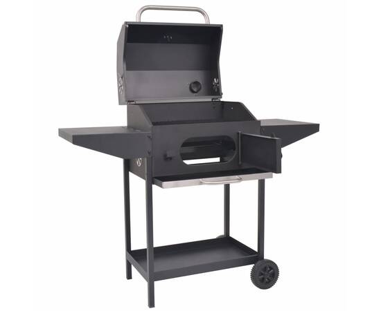 Grătar barbecue cu cărbuni, afumătoare și raft jos, negru, 3 image