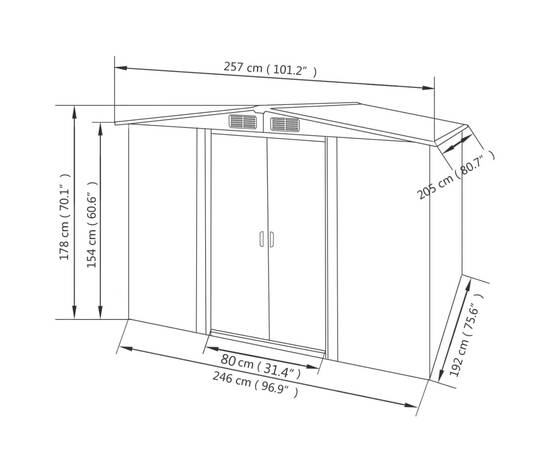 Magazie șopron metalic de grădină, 257 x 205 x 178 cm, verde, 8 image