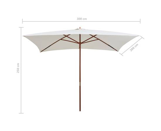 Umbrelă de soare cu stâlp de lemn, 200 x 300 cm, alb crem, 7 image