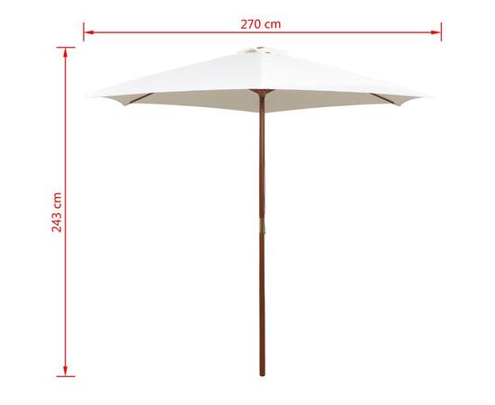 Umbrelă de soare cu stâlp de lemn 270 x 270 cm, alb crem, 6 image