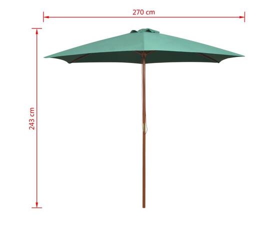 Umbrelă de soare cu stâlp de lemn 270 x 270 cm, verde, 6 image