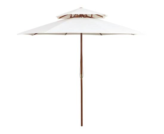 Umbrelă de soare dublă, 270x270 cm, stâlp de lemn, alb crem