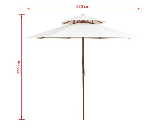 Umbrelă de soare dublă, 270x270 cm, stâlp de lemn, alb crem, 6 image