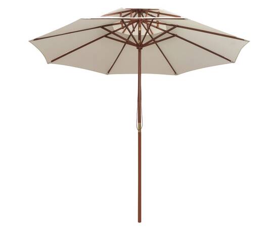 Umbrelă de soare dublă, 270x270 cm, stâlp de lemn, alb crem, 3 image