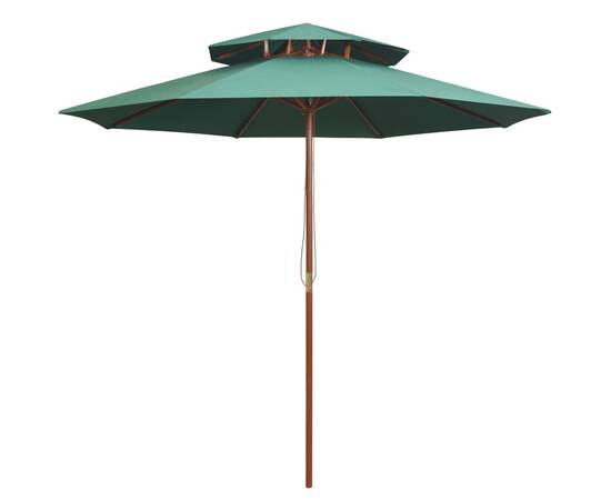 Umbrelă de soare dublă, 270x270 cm, stâlp de lemn, verde