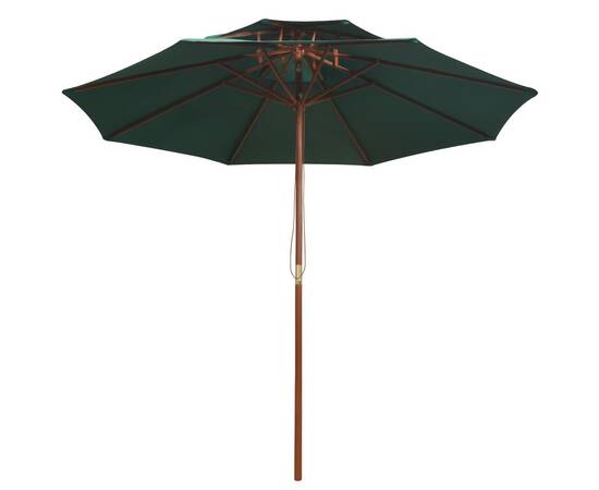 Umbrelă de soare dublă, 270x270 cm, stâlp de lemn, verde, 3 image