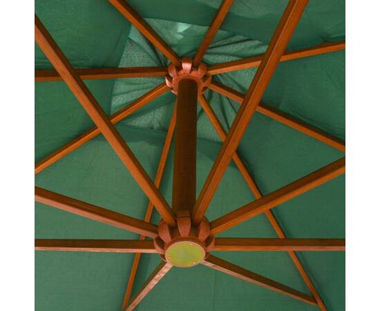Umbrelă de soare suspendată, stâlp de lemn, 300x300 cm, verde, 2 image