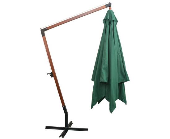 Umbrelă de soare suspendată, stâlp de lemn, 300x300 cm, verde, 4 image