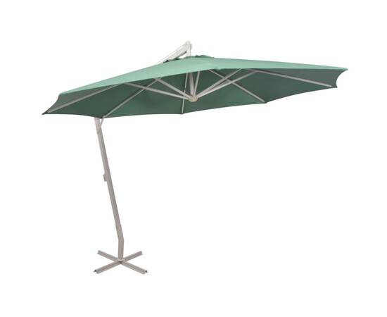 Umbrelă de soare suspendată 350 cm, stâlp de aluminiu, verde