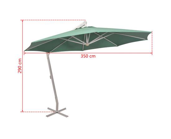 Umbrelă de soare suspendată 350 cm, stâlp de aluminiu, verde, 8 image