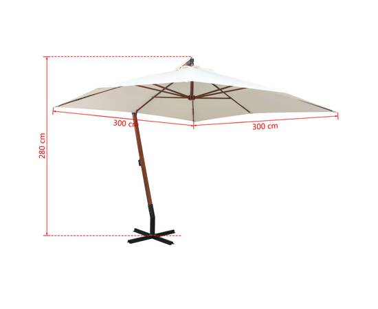 Umbrelă de soare suspendată cu stâlp de lemn, 300x300 cm, alb, 8 image