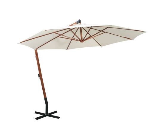 Umbrelă de soare suspendată cu stâlp de lemn, 350 cm, alb
