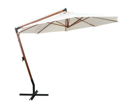 Umbrelă de soare suspendată cu stâlp de lemn, 350 cm, alb, 3 image