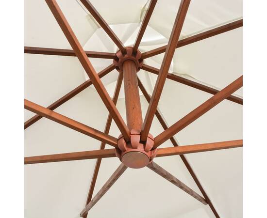 Umbrelă de soare suspendată cu stâlp de lemn, 350 cm, alb, 2 image