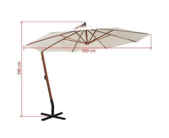 Umbrelă de soare suspendată cu stâlp de lemn, 350 cm, alb, 9 image