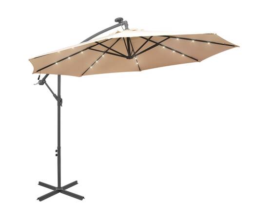 Umbrelă soare suspendată, iluminare led, stâlp metalic 300 cm