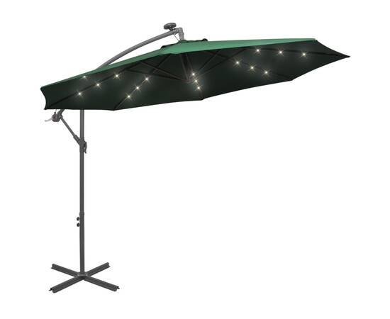 Umbrelă suspendată, iluminare led, 300 cm, verde, stâlp metalic