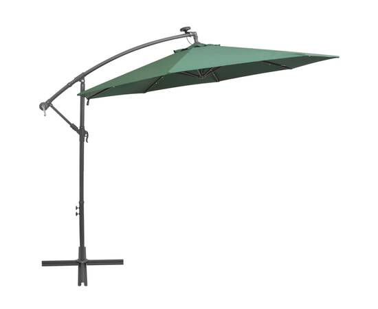 Umbrelă suspendată, iluminare led, 300 cm, verde, stâlp metalic, 5 image