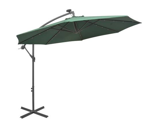 Umbrelă suspendată, iluminare led, 300 cm, verde, stâlp metalic, 4 image