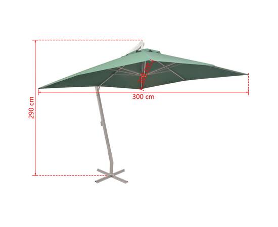 Umbrelă suspendată, stâlp de aluminiu, 300x300 cm, verde, 8 image