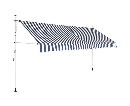 Copertină retractabilă manual, dungi albastru și alb, 350 cm