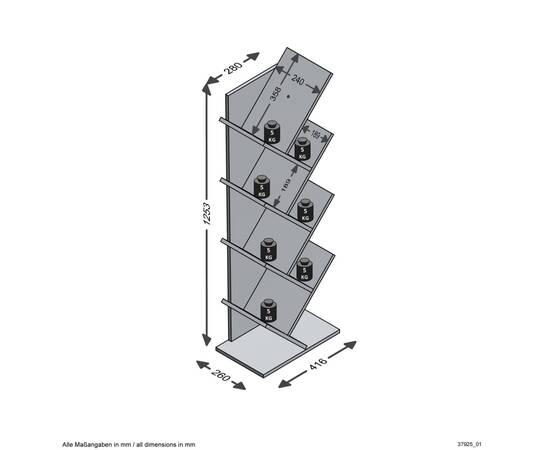 Fmd bibliotecă geometrică verticală, negru și stejar, 5 image