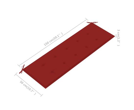 Pernă pentru bancă de grădină, roșu, 150x50x3 cm, 5 image