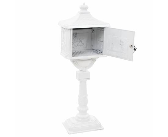 Cutie poștală cu picior, aluminiu, vintage, inoxidabilă, alb, 8 image