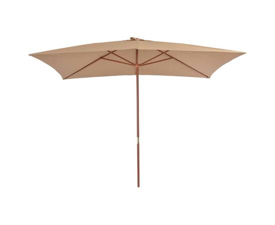 Umbrelă de soare, exterior, stâlp lemn, 200x300 cm, gri taupe, 3 image