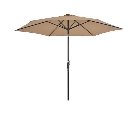 Umbrelă de soare exterior, led-uri și stâlp oțel, taupe, 300 cm
