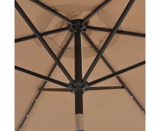 Umbrelă de soare exterior, led-uri și stâlp oțel, taupe, 300 cm, 2 image