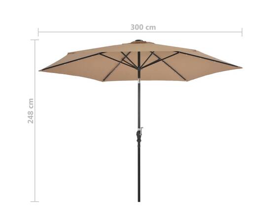Umbrelă de soare exterior, led-uri și stâlp oțel, taupe, 300 cm, 7 image