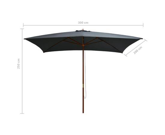Umbrelă de soare exterior, stâlp lemn, 200x300 cm, antracit, 7 image