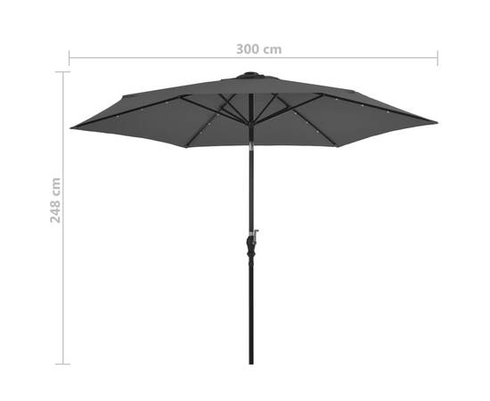 Umbrelă de soare exterior cu led & stâlp de oțel antracit 300cm, 7 image