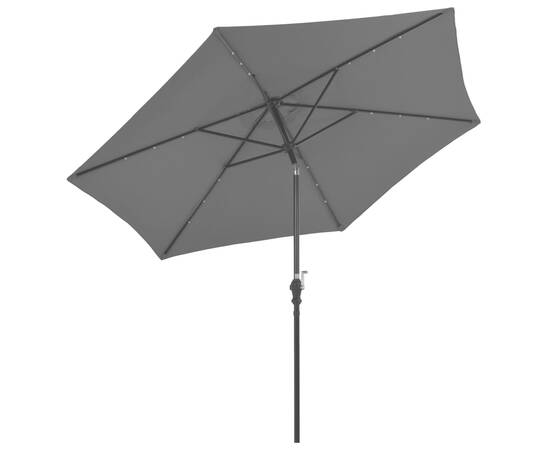 Umbrelă de soare exterior cu led & stâlp de oțel antracit 300cm, 4 image